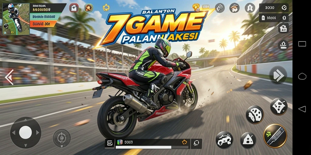 Tampilan gameplay menarik dari balapan motor 7GAME.
