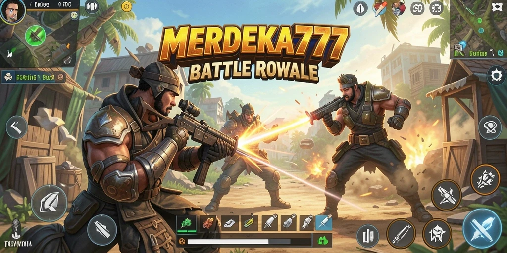 Screenshot gameplay MERDEKA777 menampilkan aksi pertempuran yang seru.