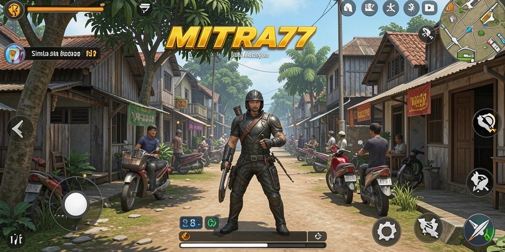 Gambar gameplay MITRA77 dengan berbagai aktivitas simulasi kehidupan.