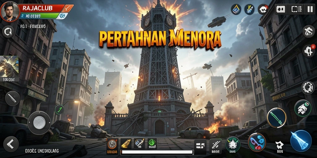 Tangkapan layar RAJACLUB menampilkan aksi gameplay Tower Defense yang seru.