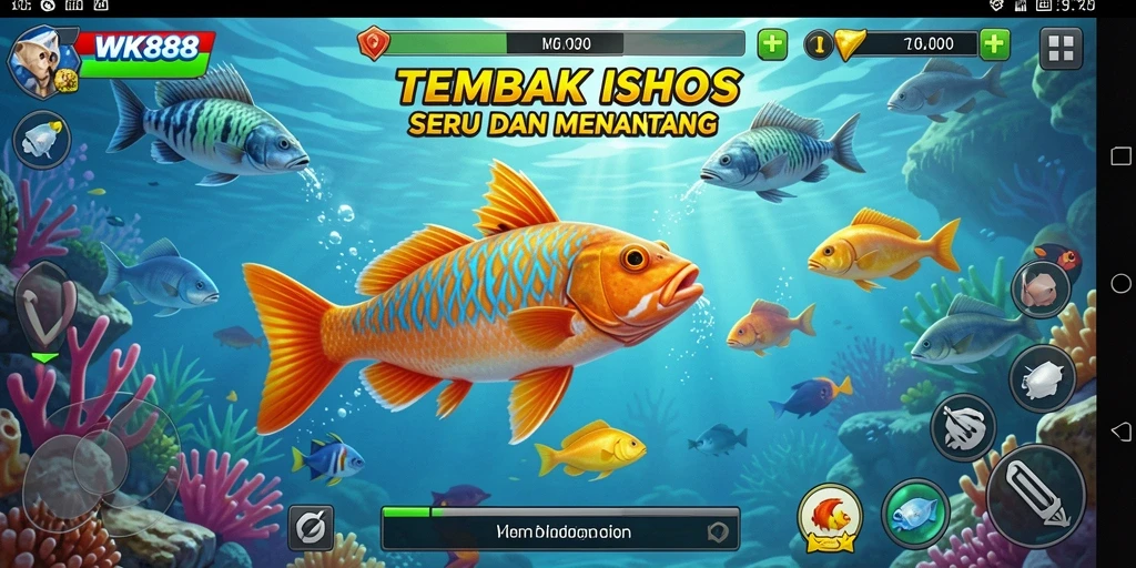 Screenshot gameplay WK888 menampilkan aksi seru menembak ikan.